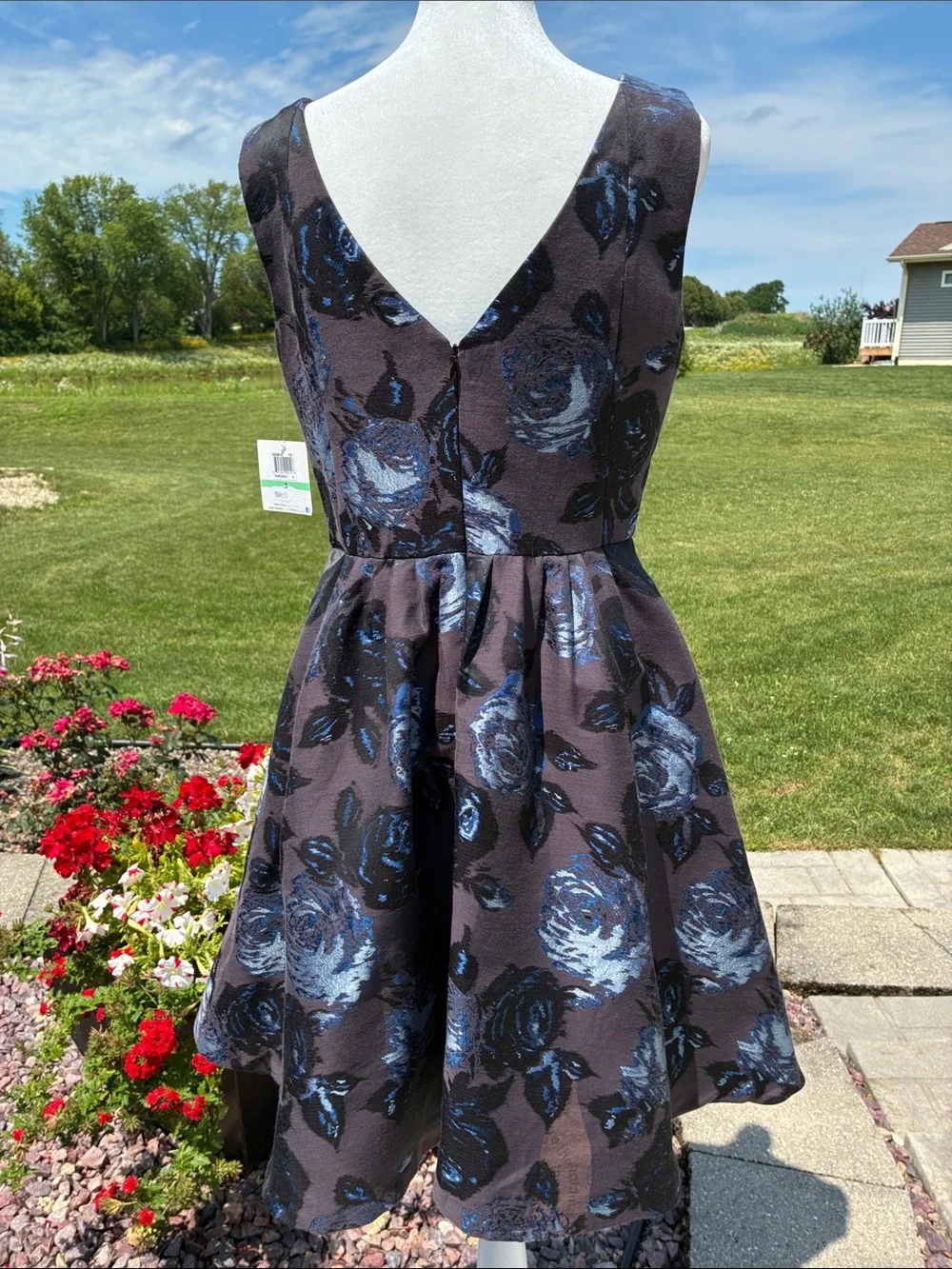 Muse Floral Jacquard Charcoal Grey/Blue/Black Dress - Picture 3 of 14